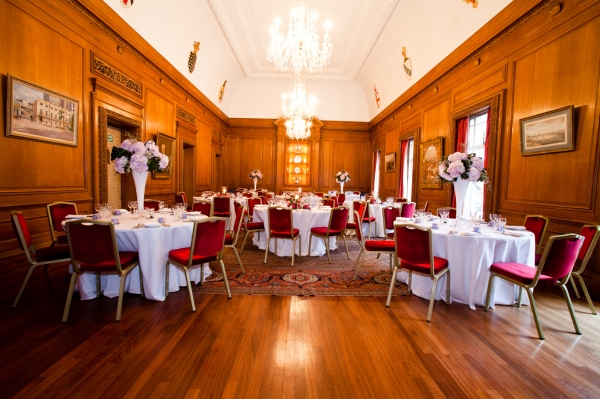 The Livery Hall set with round tables